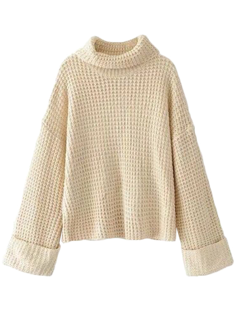 Goodnight Macaroon 'Retta' Cream White Ribbed Cropped Turtleneck Sweater Front