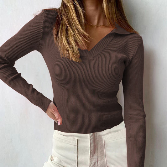 Rib  Long Sleeve Collared T-Shirt #151905