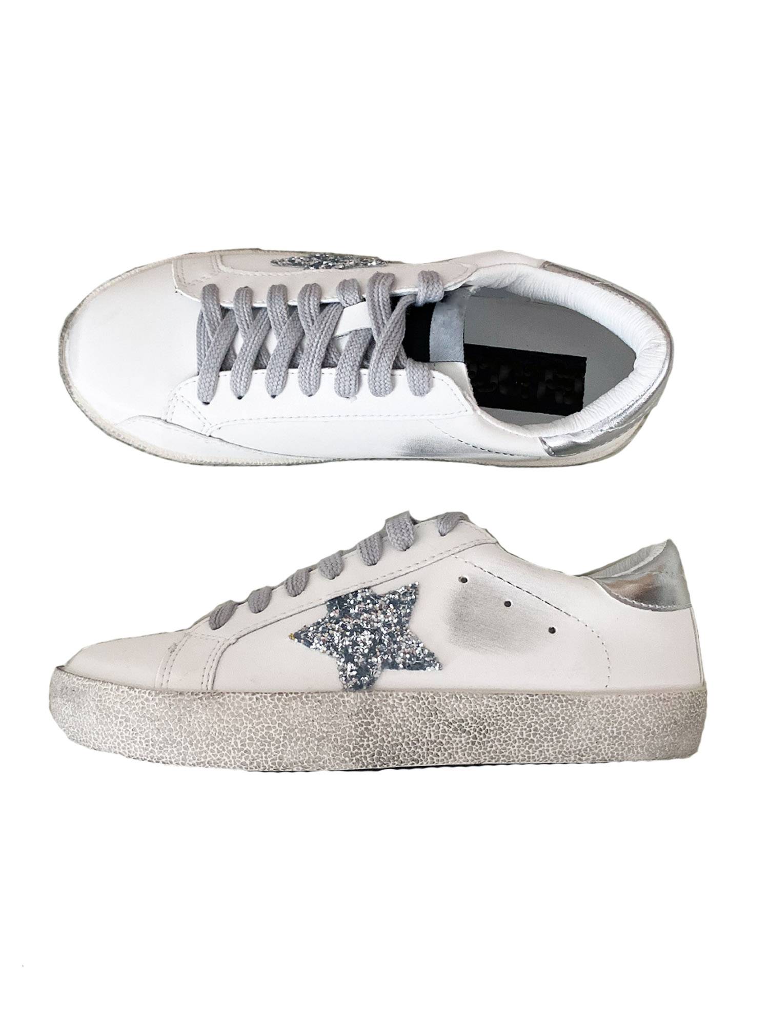 'Vanessa' Sequinned Star Distressed Sneakers (6 Colors) 34 Silver star