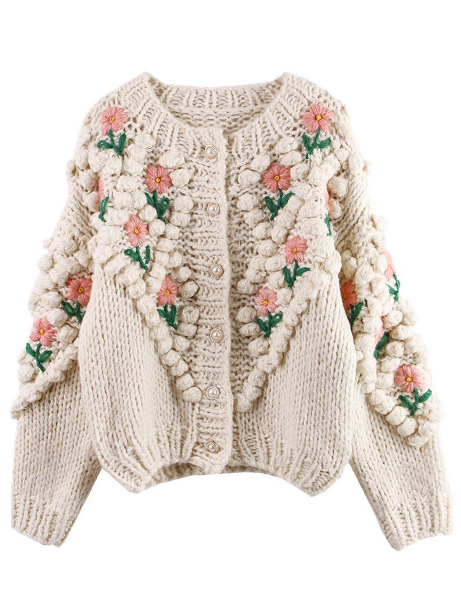 Laura' Floral Embroidered Pom Pom Cardigan – Goodnight Macaroon