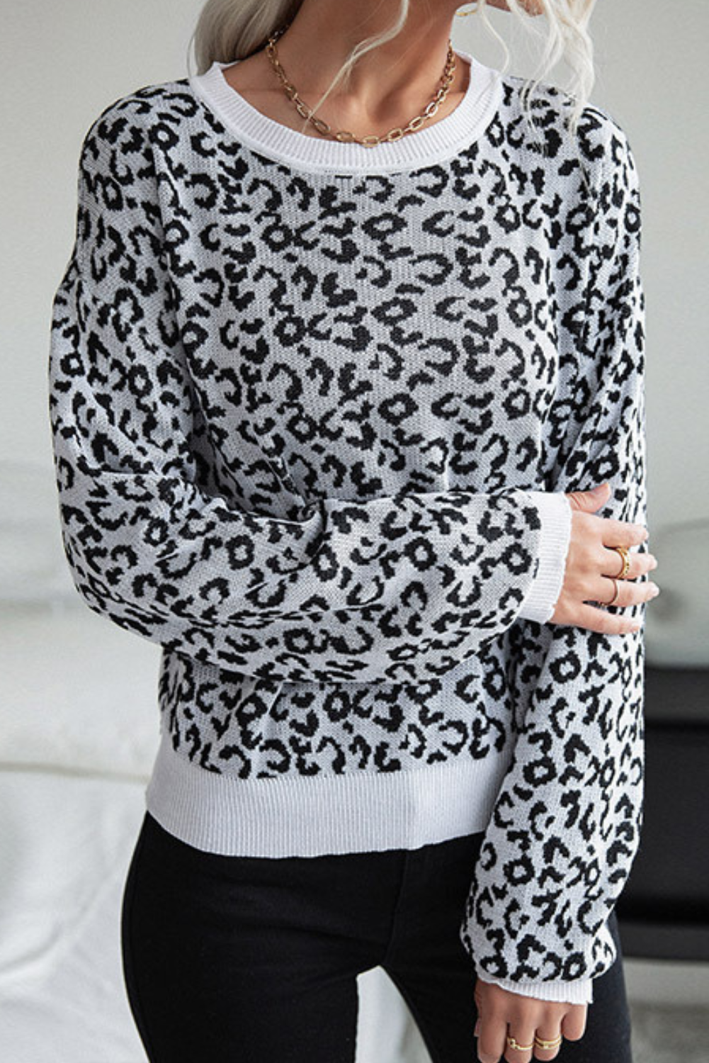 Ellie Crewneck Leopard Print Knitted Sweater
