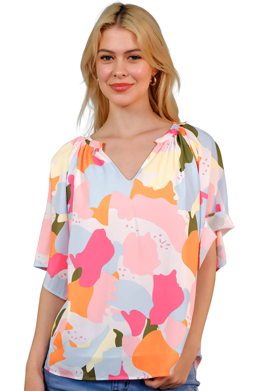 'Alison' Printed Notched Neck Half Sleeve Blouse