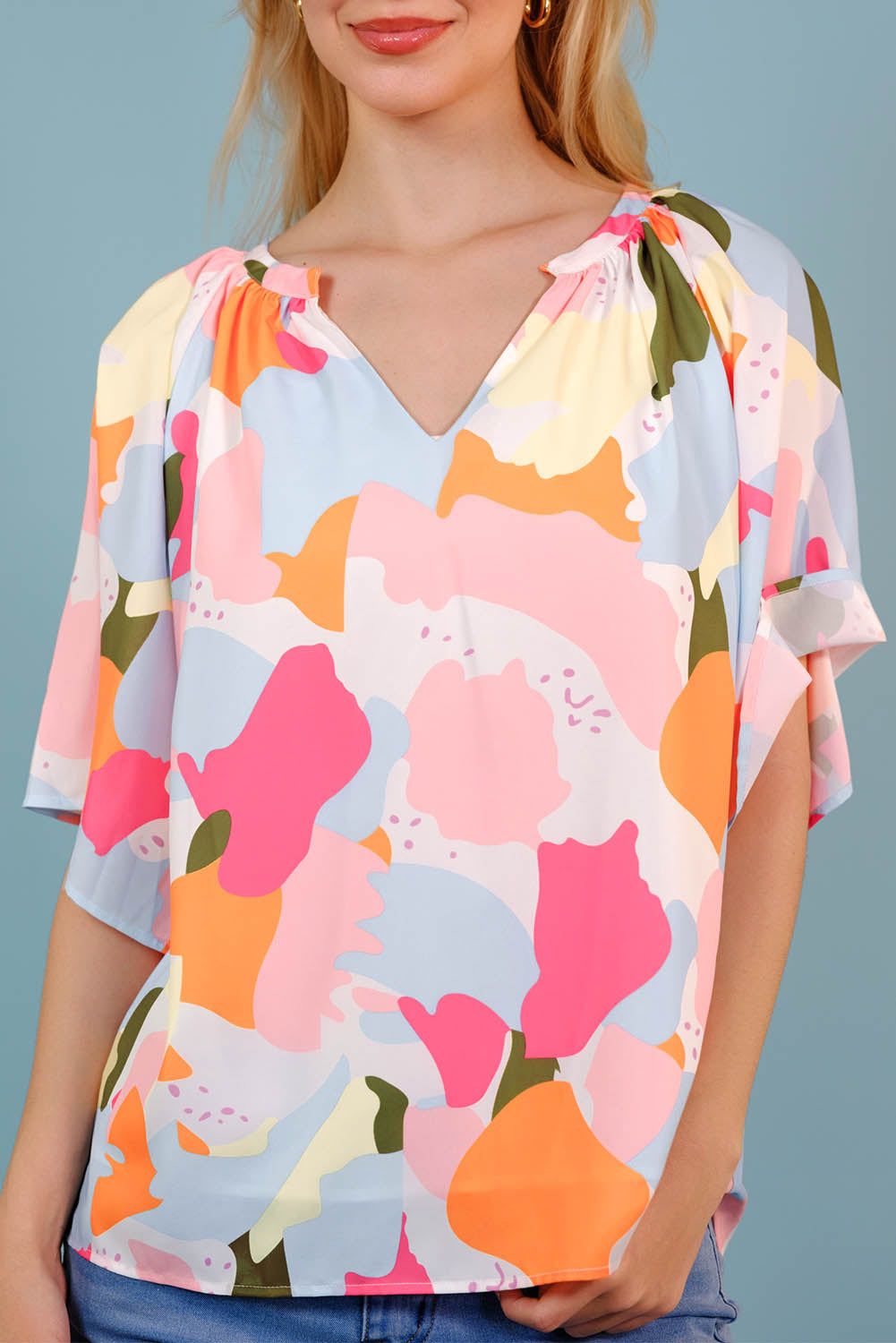 'Alison' Printed Notched Neck Half Sleeve Blouse