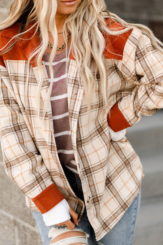 'Florence' Plaid Contrast Corduroy Shacket