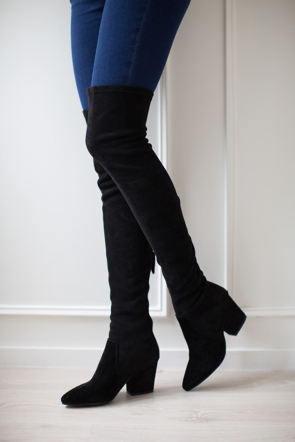 Ellis' Black Classic Over The Knee Suede Leather Boots – Goodnight